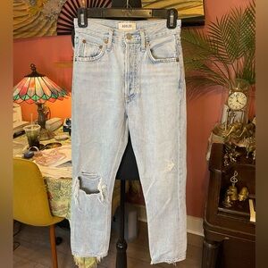 Agolde Riley crop button fly denim Lightwash with frayed distressed look size 23